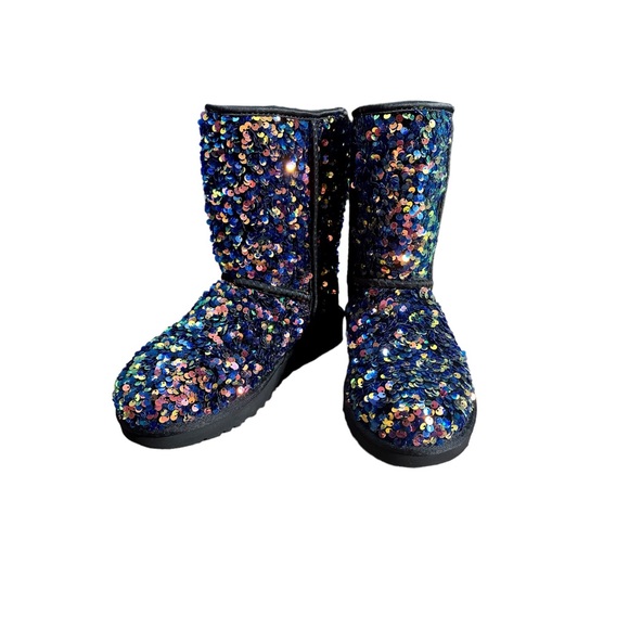 UGG Black Short Classic Stellar Sequin Boots 37 US 6 - Picture 1 of 12